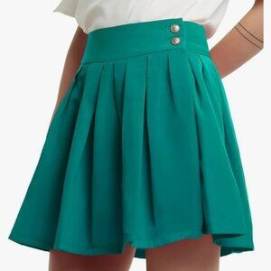 Women's Double Waist Side Buttons Pleated Skirt Chou Yatou